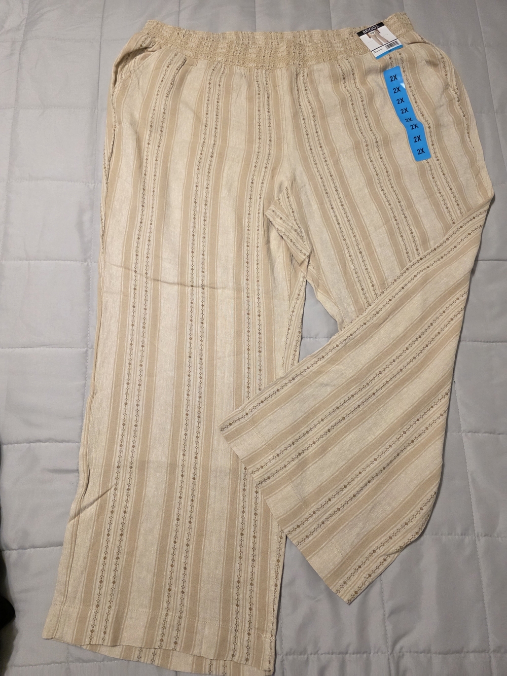 Women's Briggs Tan Beige Striped Relaxed Wide Leg Pants, 2X, New NWT
